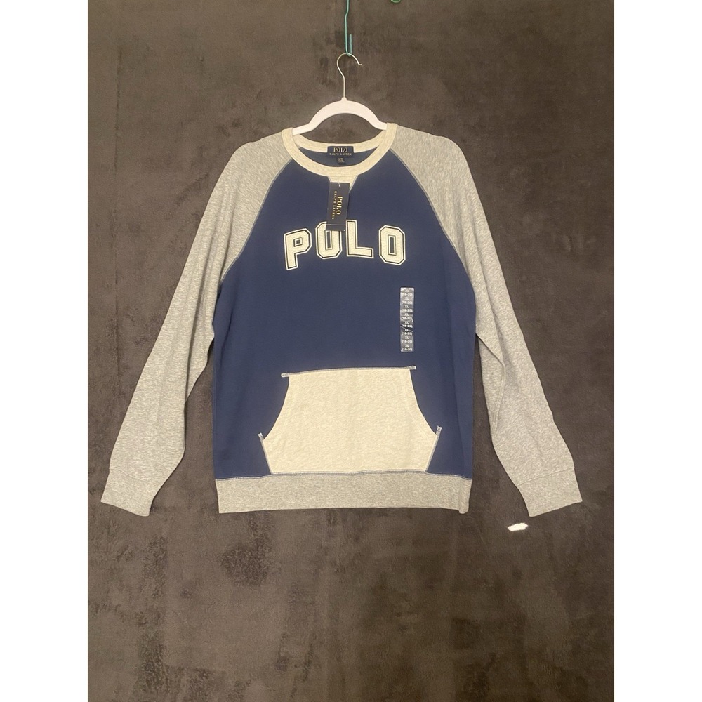Polo Ralph Lauren Blue and Gray Raglan Sleeve Sweatshirt with Pocket NWT